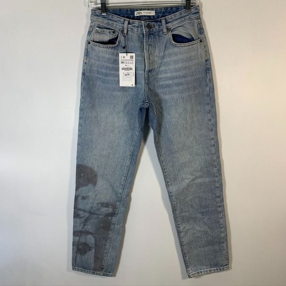 NWT ZARA PRINTED STRAIGHT FIT JEANS size 30 - Picture 1 of 13